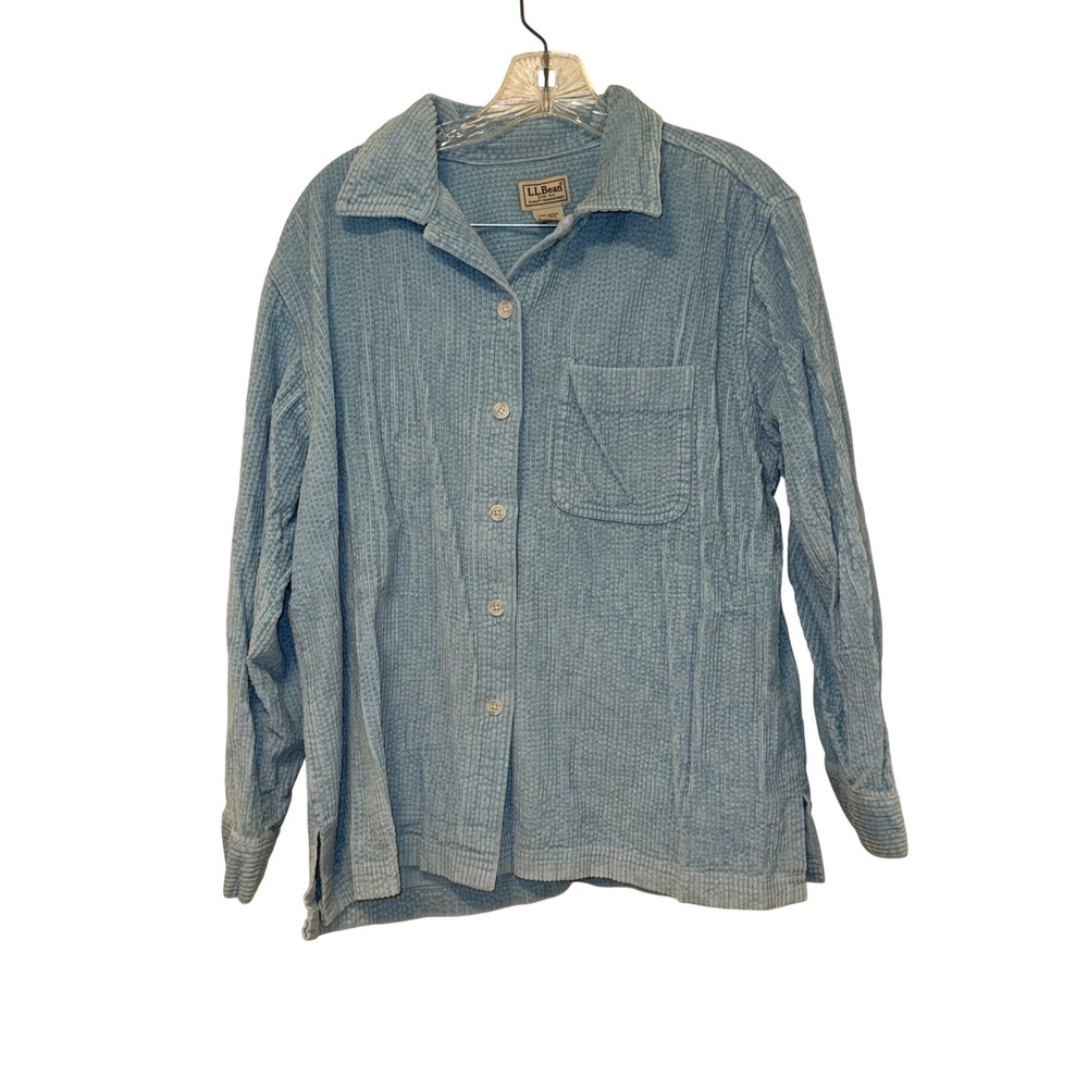 L.L. Bean Vintage Button Down Womens Large Blue Cotton Corduroy Shirt